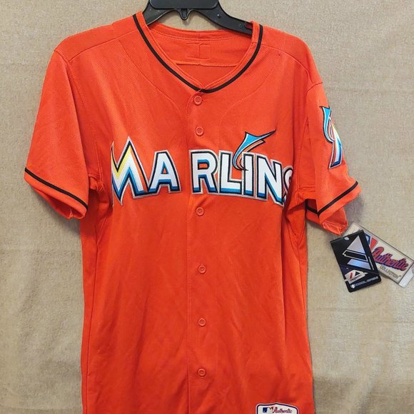 NWT Majestic Authentic Miami Marlin's Cool Base Jersey